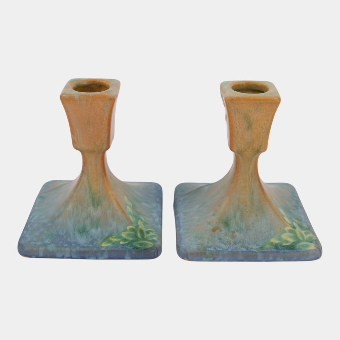 Roseville Futura 1928 Vintage Art Deco Pottery Ceramic Candle Holders 1073-4