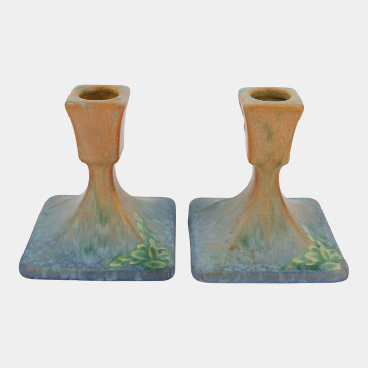 Roseville Futura 1928 Vintage Art Deco Pottery Ceramic Candle Holders 1073-4