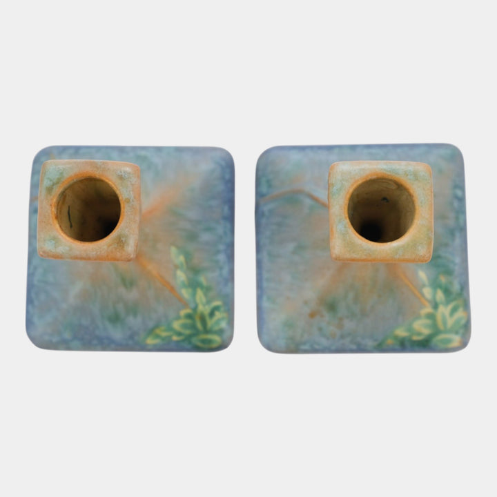 Roseville Futura 1928 Vintage Art Deco Pottery Ceramic Candle Holders 1073-4