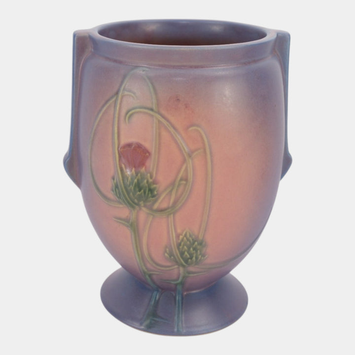 Roseville Futura Pink Purple 1928 Vintage Art Deco Pottery Thistle Vase 427-8