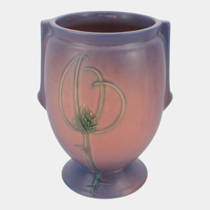 Roseville Futura Pink Purple 1928 Vintage Art Deco Pottery Thistle Vase 427-8