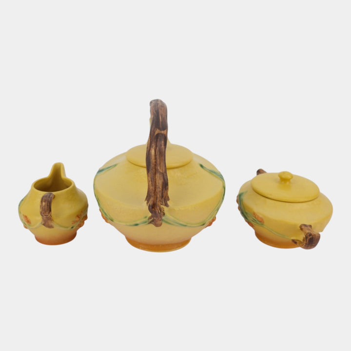 Roseville Bittersweet Yellow 1951 Pottery Teapot Sugar Bowl Creamer 871