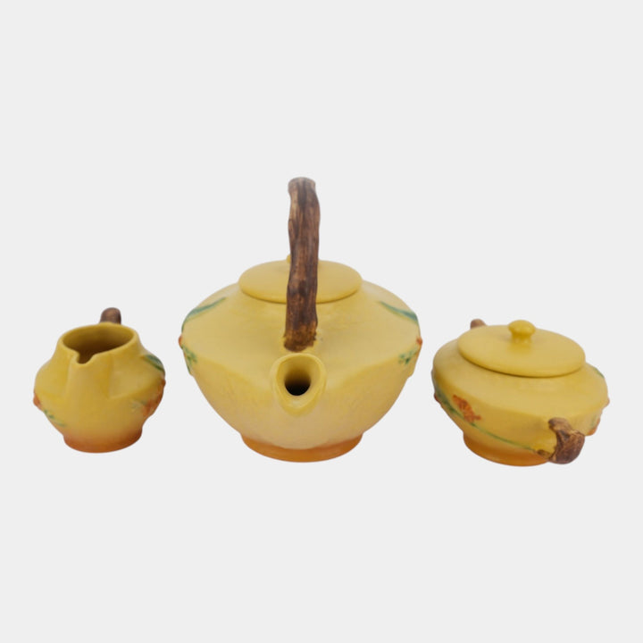 Roseville Bittersweet Yellow 1951 Pottery Teapot Sugar Bowl Creamer 871