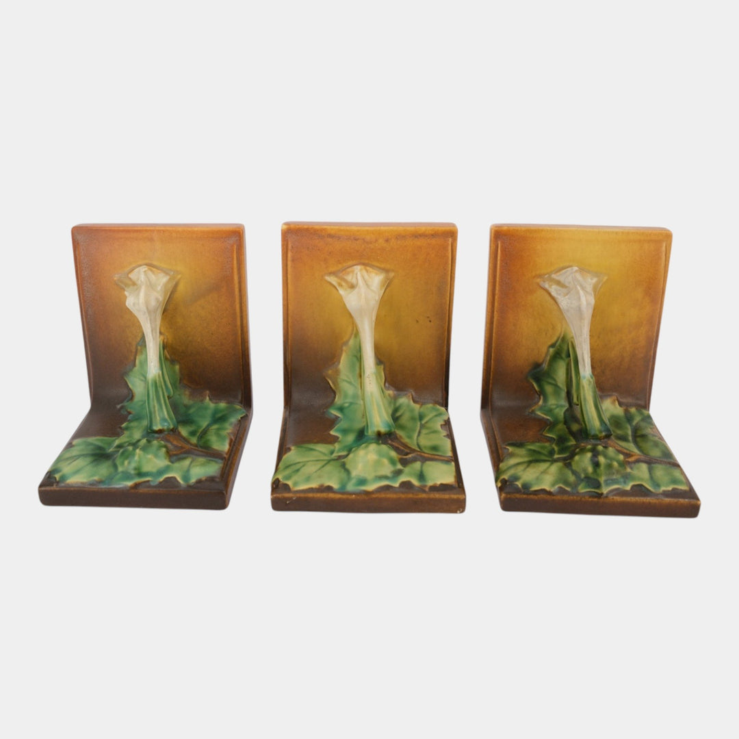 Roseville Thornapple Brown 1937 Vintage Art Pottery Ceramic Bookends 3