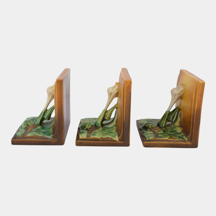 Roseville Thornapple Brown 1937 Vintage Art Pottery Ceramic Bookends 3