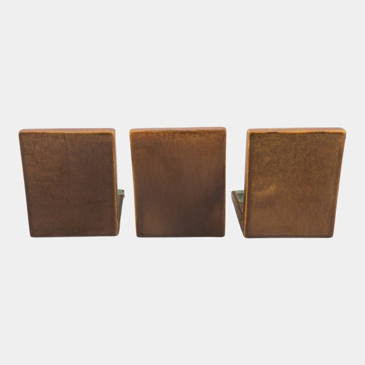Roseville Thornapple Brown 1937 Vintage Art Pottery Ceramic Bookends 3