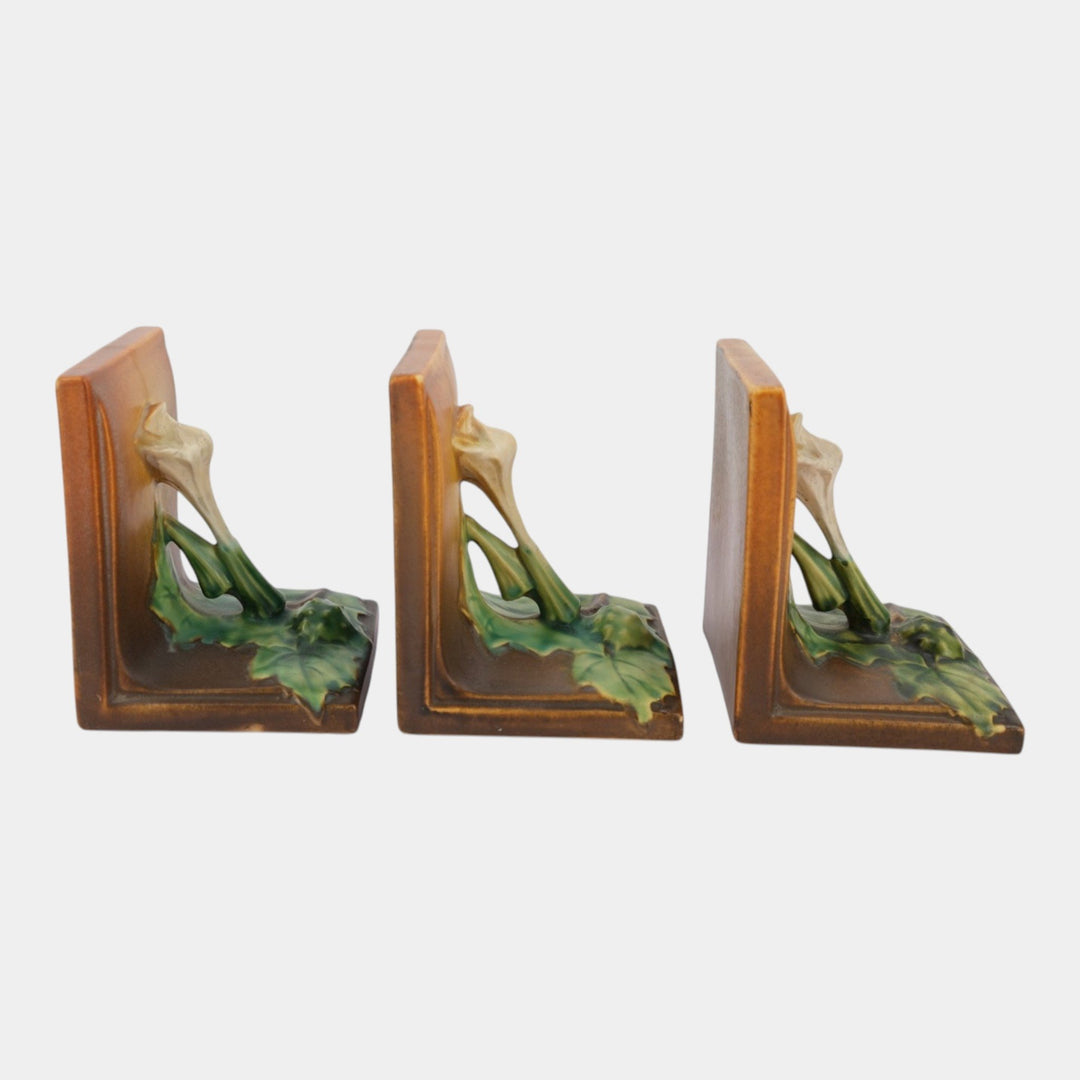 Roseville Thornapple Brown 1937 Vintage Art Pottery Ceramic Bookends 3