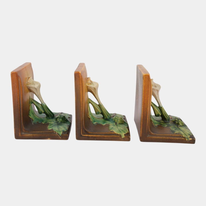 Roseville Thornapple Brown 1937 Vintage Art Pottery Ceramic Bookends 3