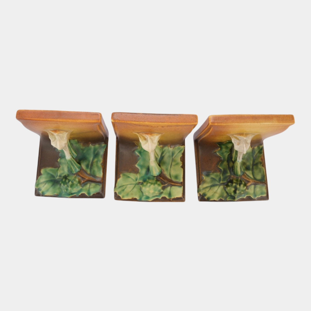 Roseville Thornapple Brown 1937 Vintage Art Pottery Ceramic Bookends 3