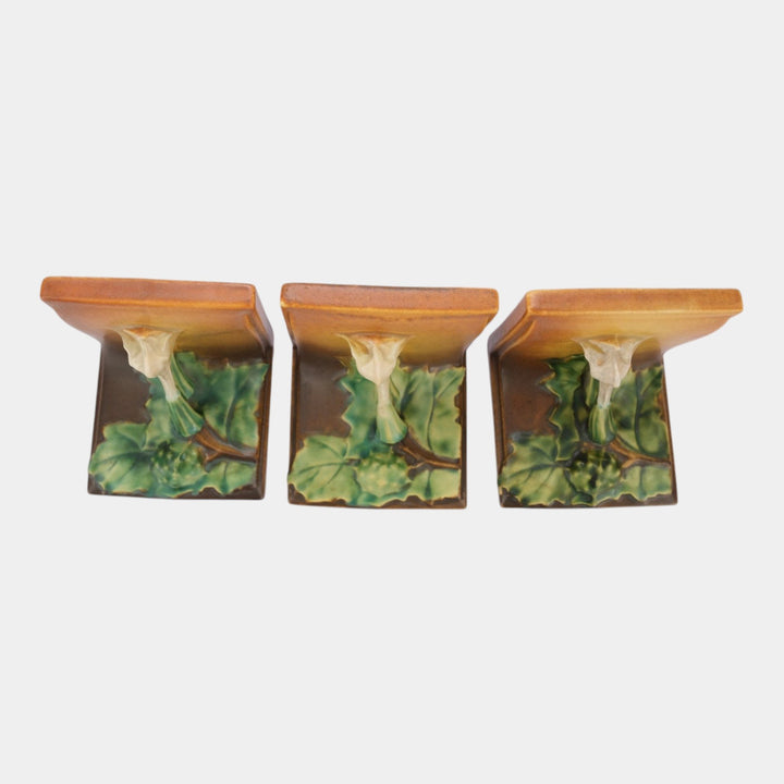 Roseville Thornapple Brown 1937 Vintage Art Pottery Ceramic Bookends 3
