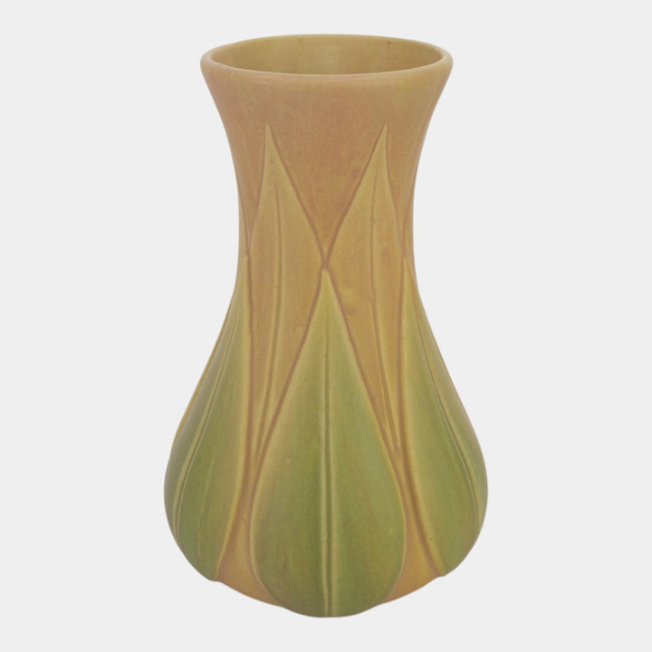 Roseville Early Velmoss Green Tan 1916 Vintage Arts & Crafts Pottery Vase 138-12