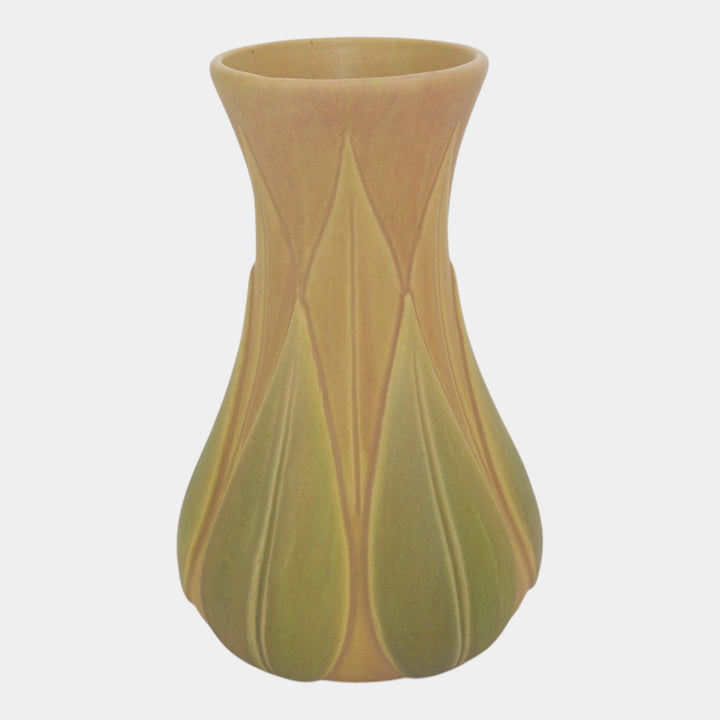 Roseville Early Velmoss Green Tan 1916 Vintage Arts & Crafts Pottery Vase 138-12