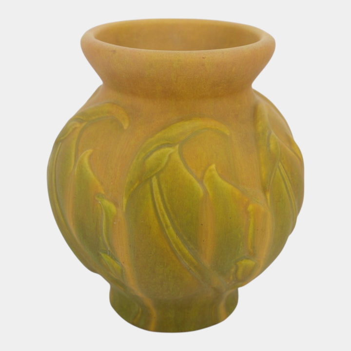 Roseville Early Velmoss 1916 Green Yellow Vintage Pottery Vase 131-8