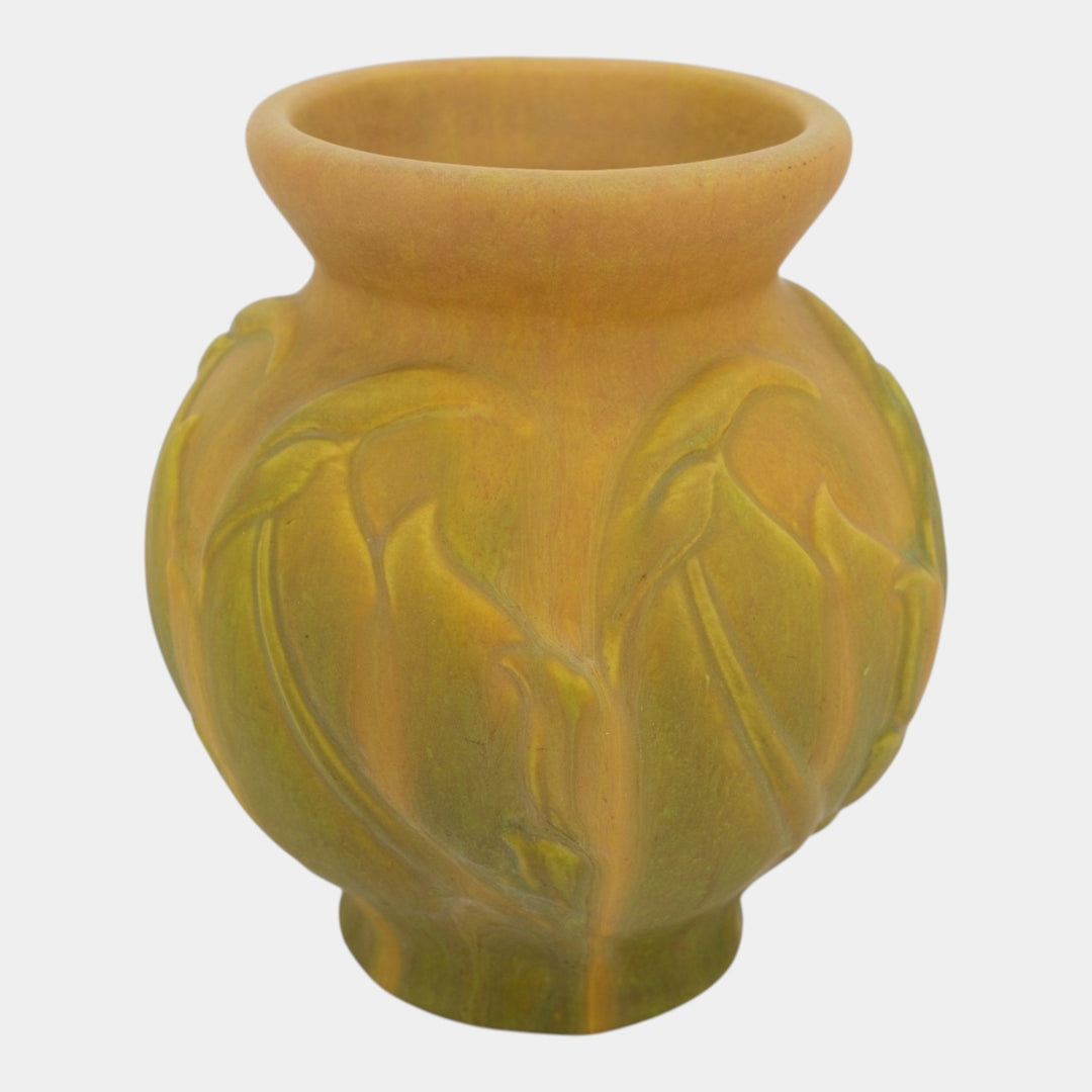 Roseville Early Velmoss 1916 Green Yellow Vintage Pottery Vase 131-8