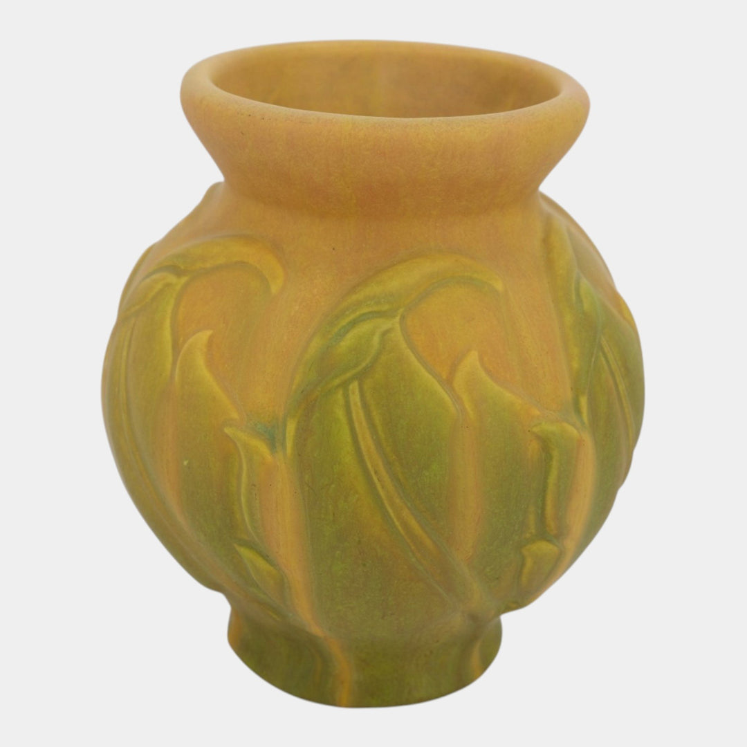 Roseville Early Velmoss 1916 Green Yellow Vintage Pottery Vase 131-8