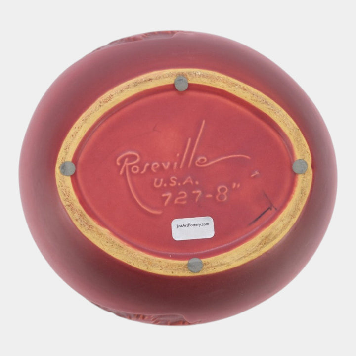 Roseville Silhouette Red 1950 Mid Century Modern Pottery Ceramic Bowl 727-8