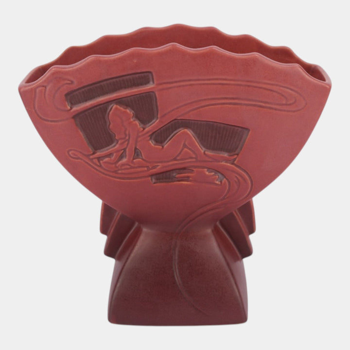 Roseville Silhouette Red 1950 Mid Century Modern Pottery Ceramic Fan Vase 783-7