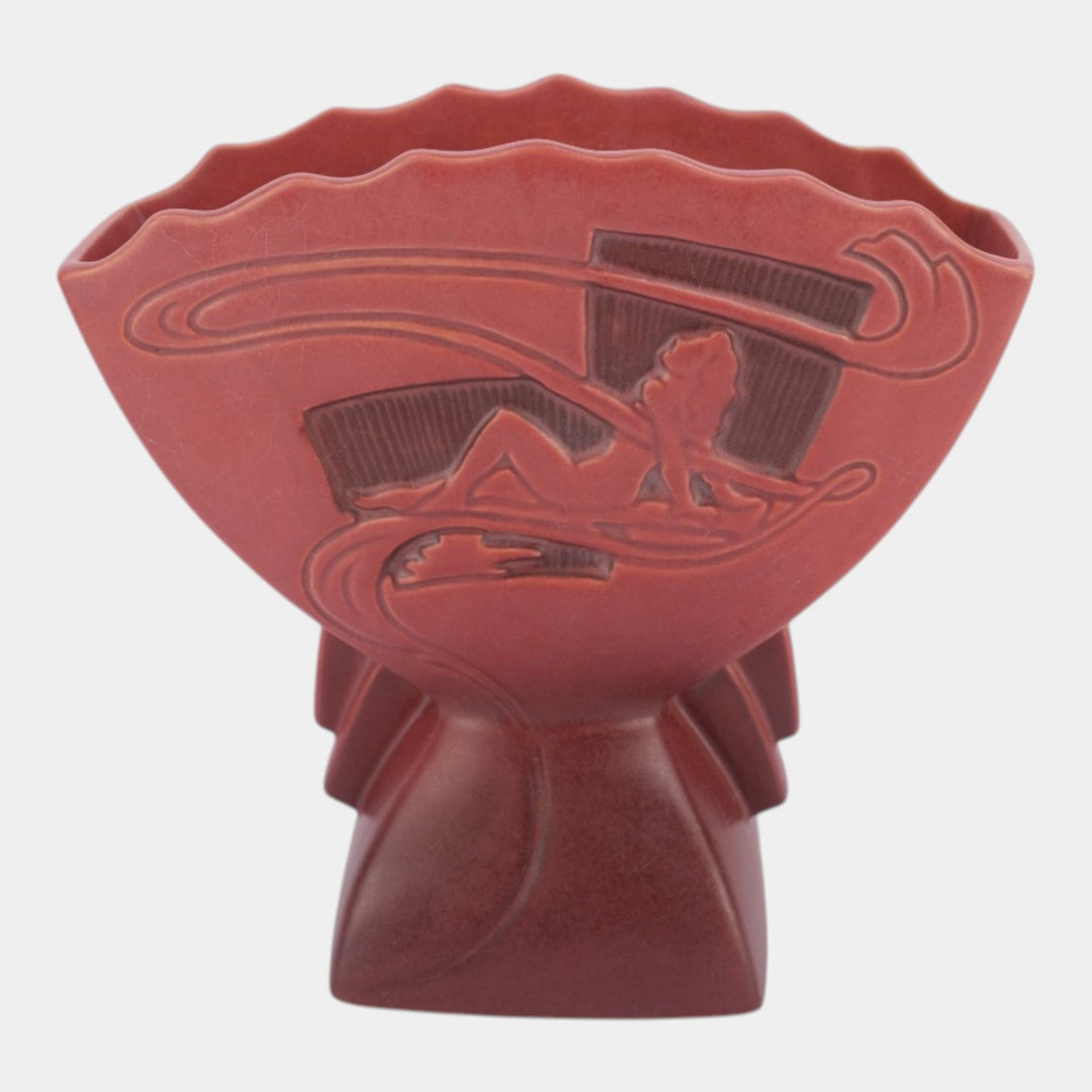 Roseville Silhouette Red 1950 Mid Century Modern Pottery Ceramic Fan Vase 783-7