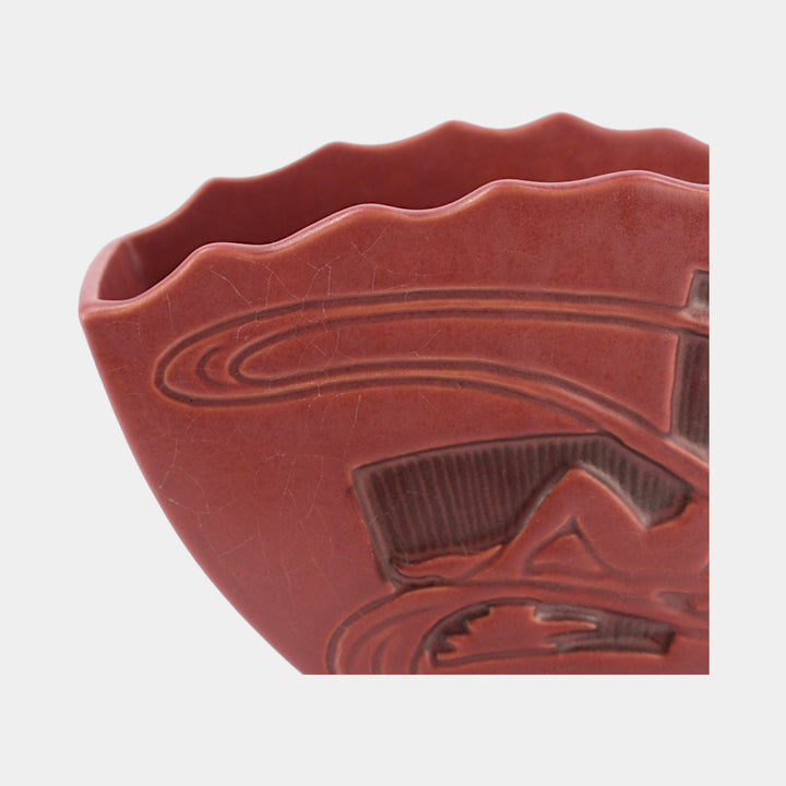 Roseville Silhouette Red 1950 Mid Century Modern Pottery Ceramic Fan Vase 783-7