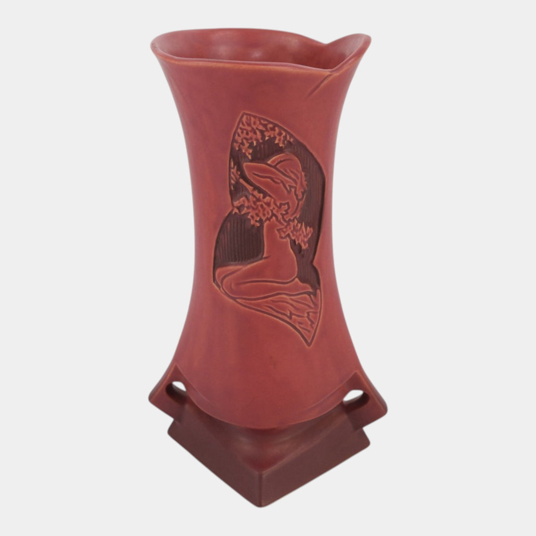 Roseville Silhouette Red 1950 Vintage Art Deco Pottery Nude Ceramic Vase 787-10