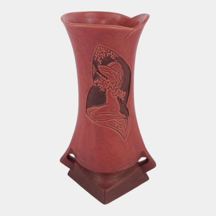 Roseville Silhouette Red 1950 Vintage Art Deco Pottery Nude Ceramic Vase 787-10