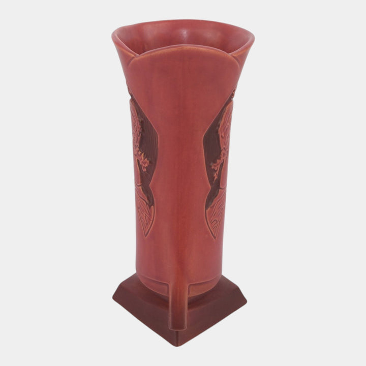 Roseville Silhouette Red 1950 Vintage Art Deco Pottery Nude Ceramic Vase 787-10