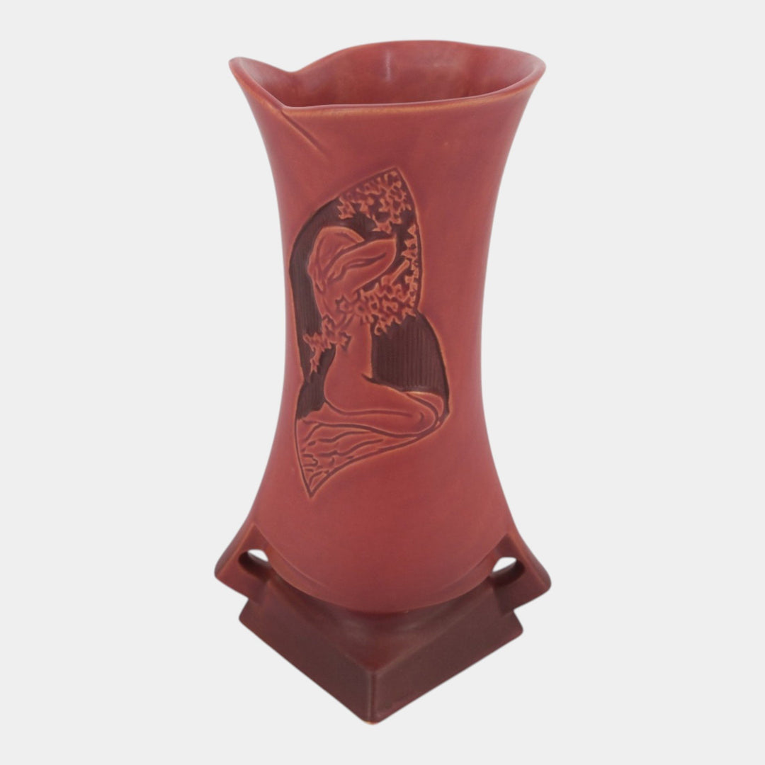 Roseville Silhouette Red 1950 Vintage Art Deco Pottery Nude Ceramic Vase 787-10