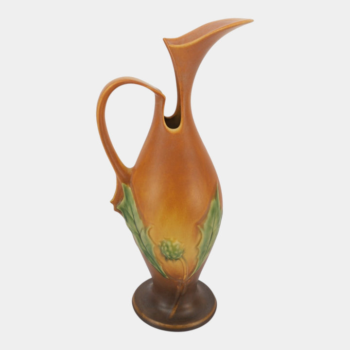 Roseville Thornapple Brown 1937 Vintage Art Deco Pottery Ceramic Ewer 825-15