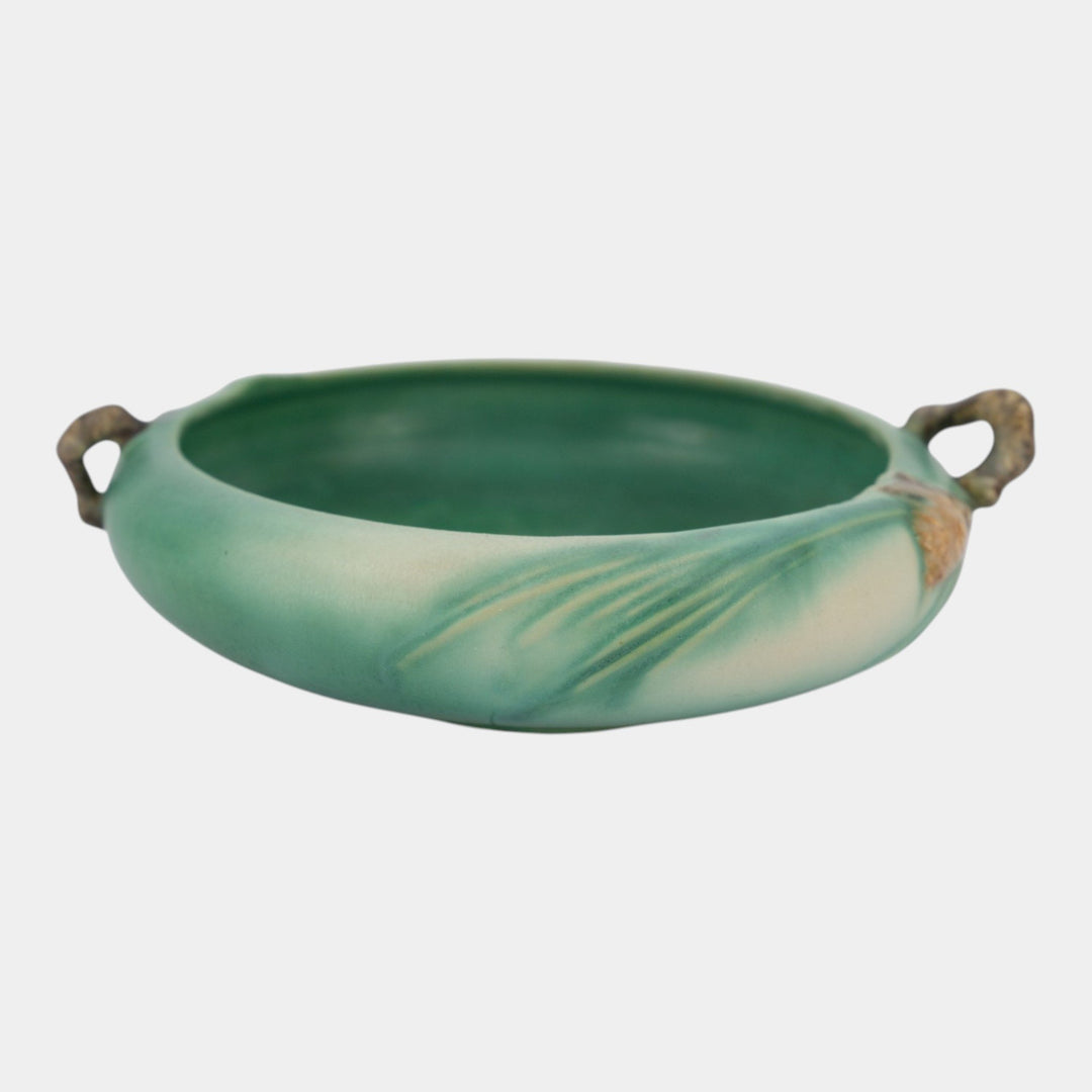 Roseville Pine Cone Green 1936 Vintage Art Pottery Ceramic Low Bowl 354-6