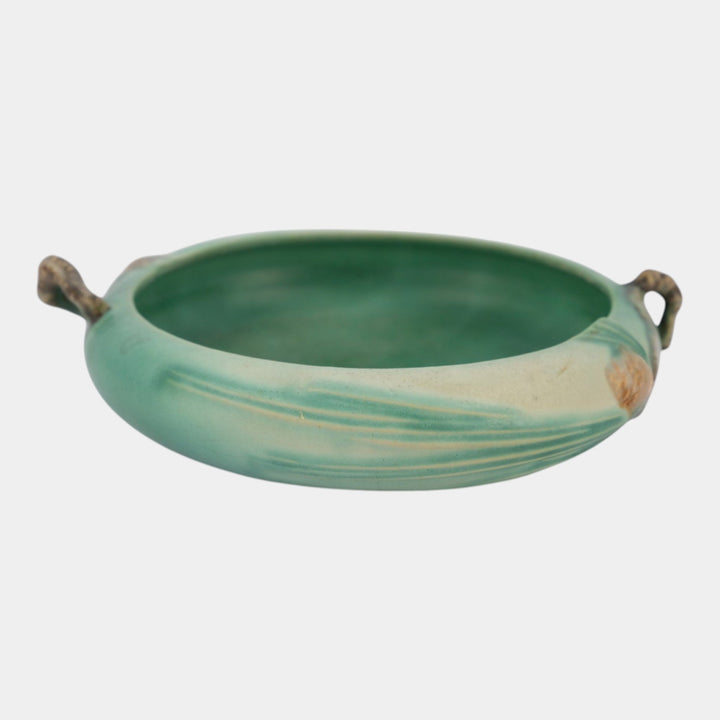 Roseville Pine Cone Green 1936 Vintage Art Pottery Ceramic Low Bowl 354-6