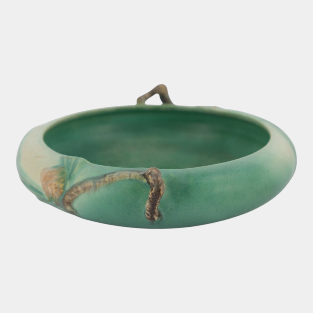 Roseville Pine Cone Green 1936 Vintage Art Pottery Ceramic Low Bowl 354-6