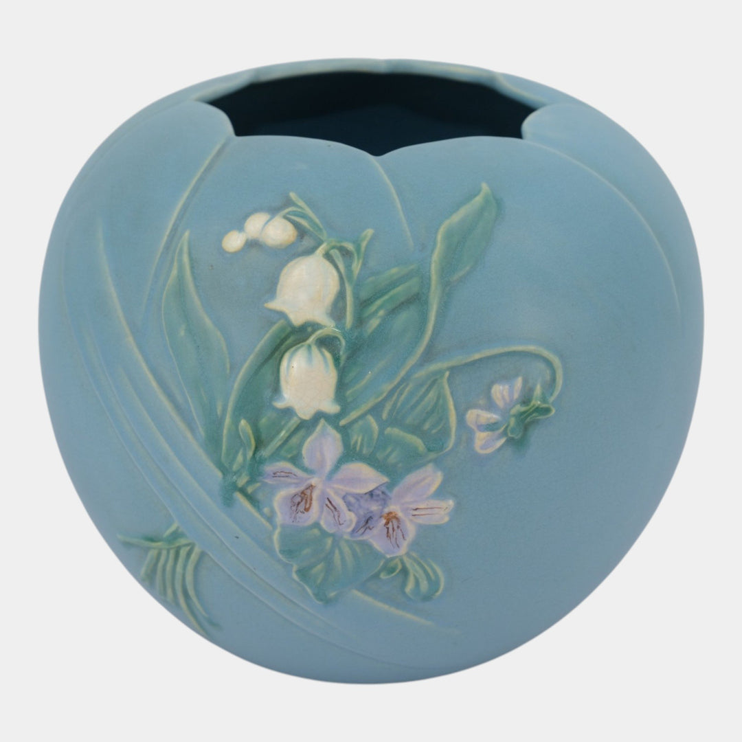 Weller Bouquet 1930s Vintage Art Pottery Blue Floral Large Bulbous Vase B-13