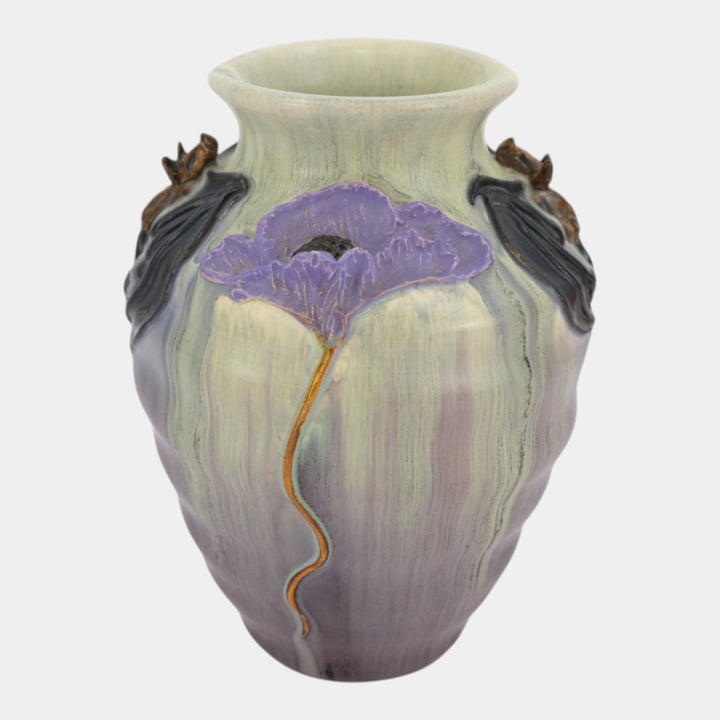 Ephraim Faience 2020 Hand Made Pottery Green Moonlit Mission Bat Vase