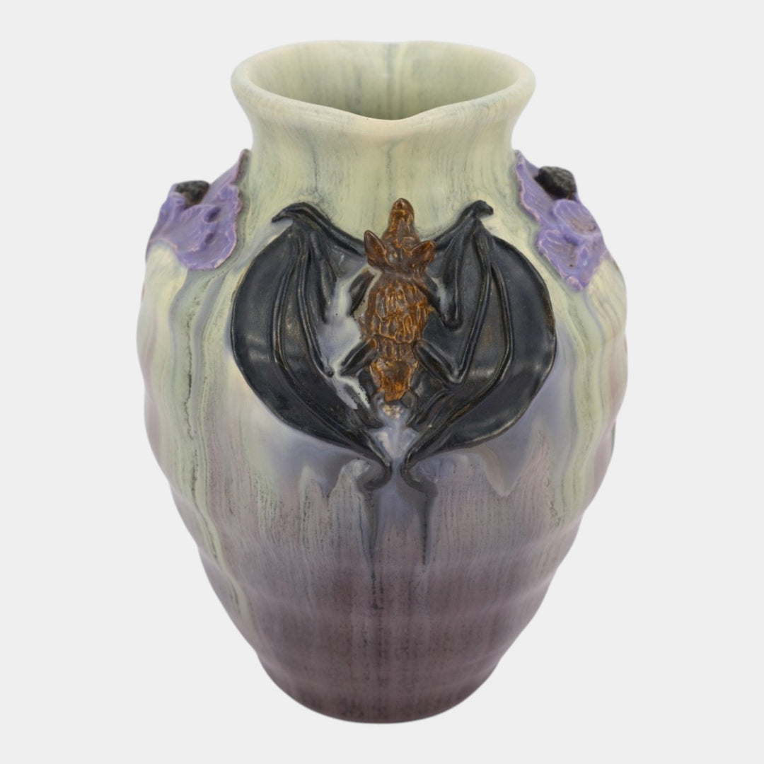 Ephraim Faience 2020 Hand Made Pottery Green Moonlit Mission Bat Vase
