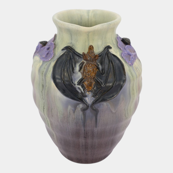 Ephraim Faience 2020 Hand Made Pottery Green Moonlit Mission Bat Vase