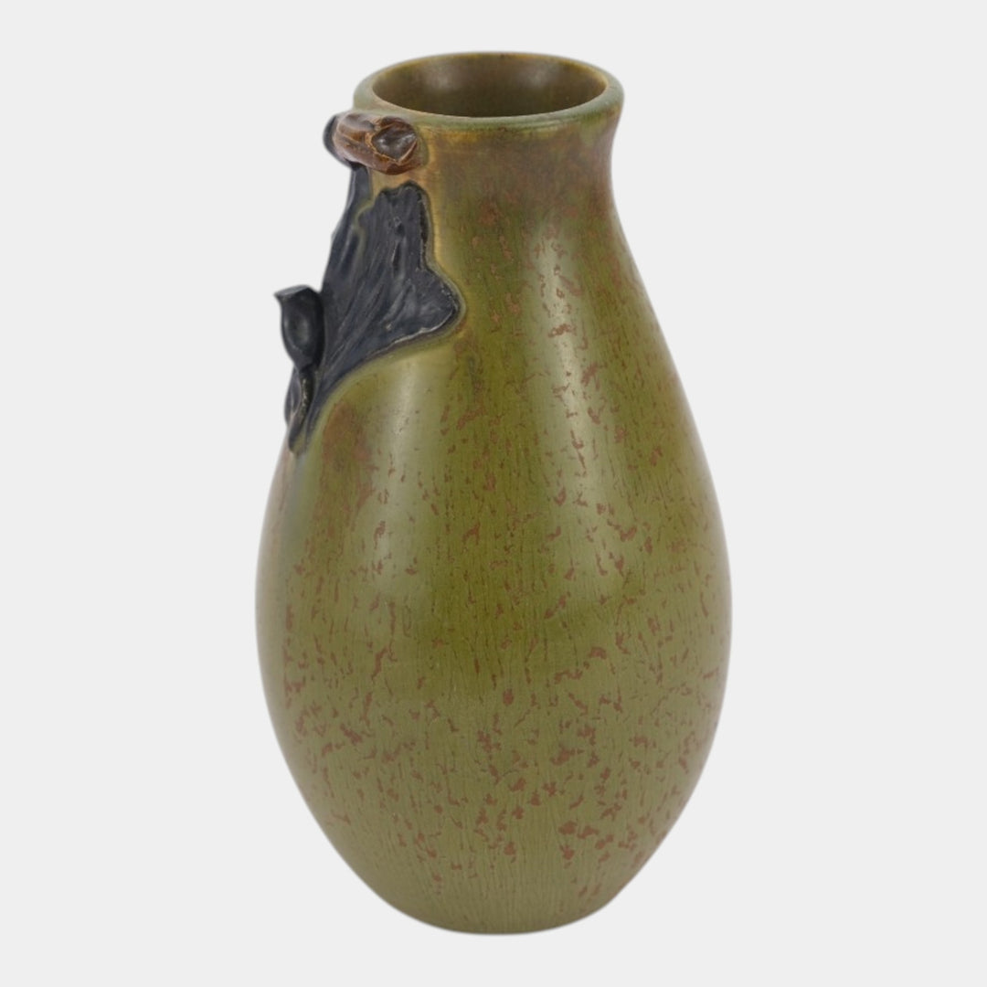 Ephraim Faience 2017 Hand Made Art Pottery Mottled Green Hanging Bat Vase - Just Art Pottery
