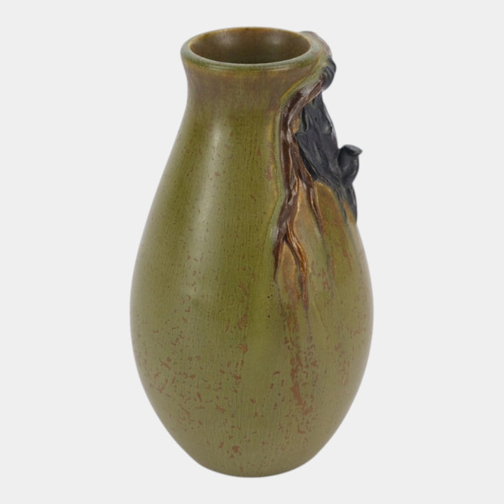 Ephraim Faience 2017 Hand Made Art Pottery Mottled Green Hanging Bat Vase - Just Art Pottery