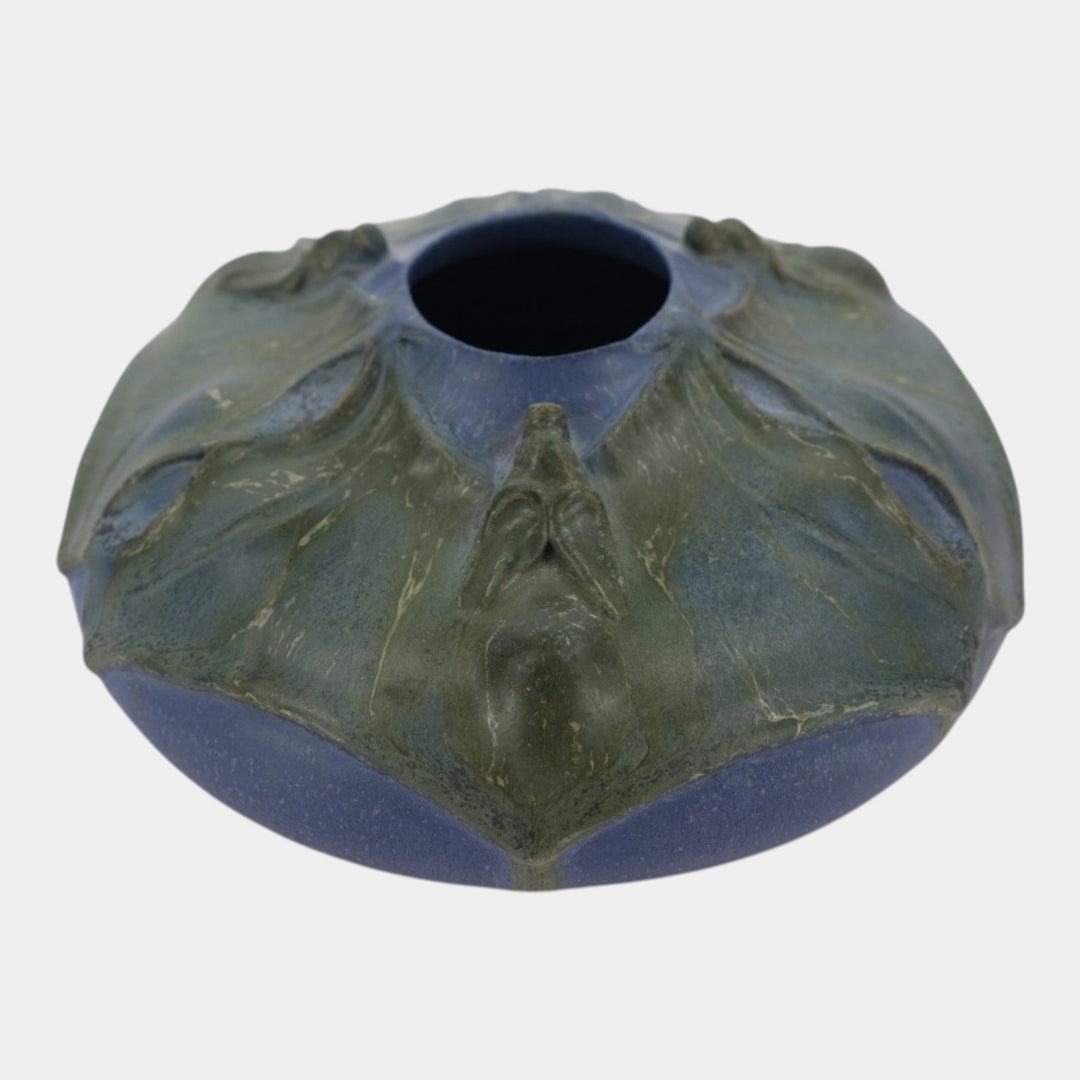 Ephraim Faience 2006 Arts and Crafts Pottery Blue Moondance Bat Ceramic Vase 412