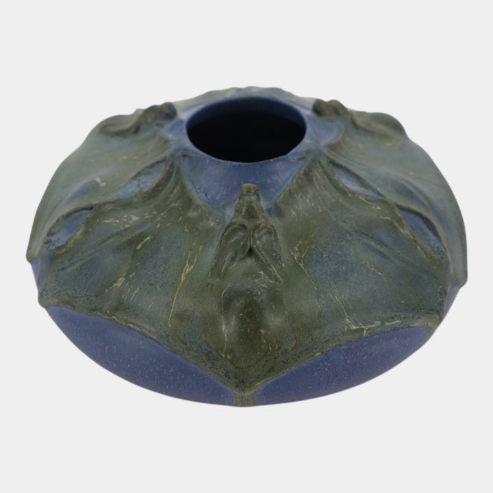 Ephraim Faience 2006 Arts and Crafts Pottery Blue Moondance Bat Ceramic Vase 412