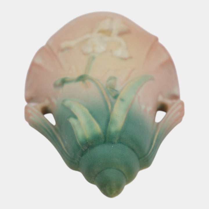 Roseville Iris Pink 1939 Vintage Art Deco Pottery Ceramic Wall Pocket 1284-8