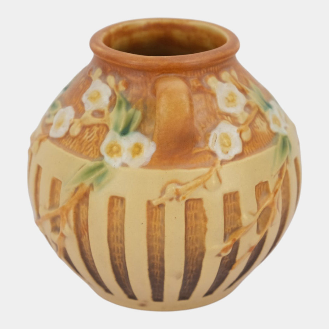 Roseville Cherry Blossom Brown 1933 Vintage Art Deco Pottery Ceramic Vase 618-5