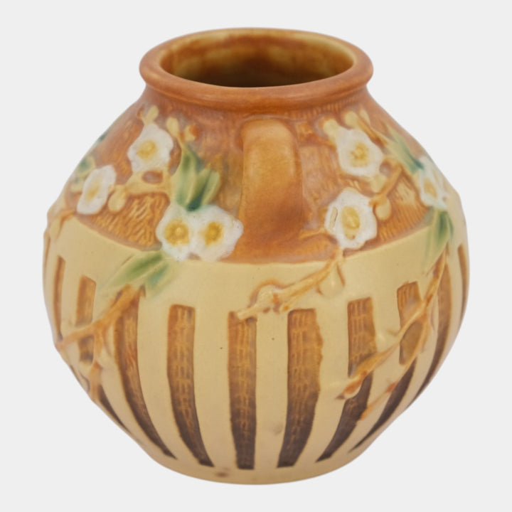 Roseville Cherry Blossom Brown 1933 Vintage Art Deco Pottery Ceramic Vase 618-5