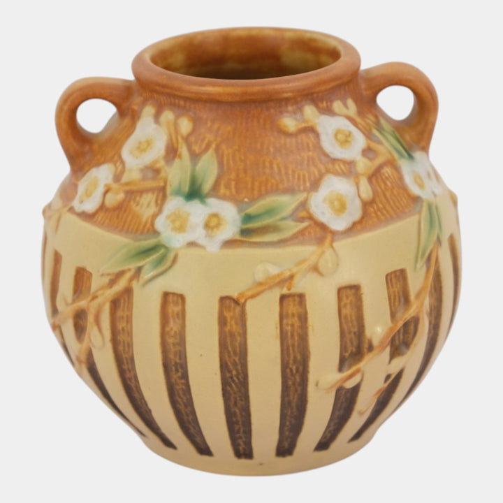 Roseville Cherry Blossom Brown 1933 Vintage Art Deco Pottery Ceramic Vase 618-5