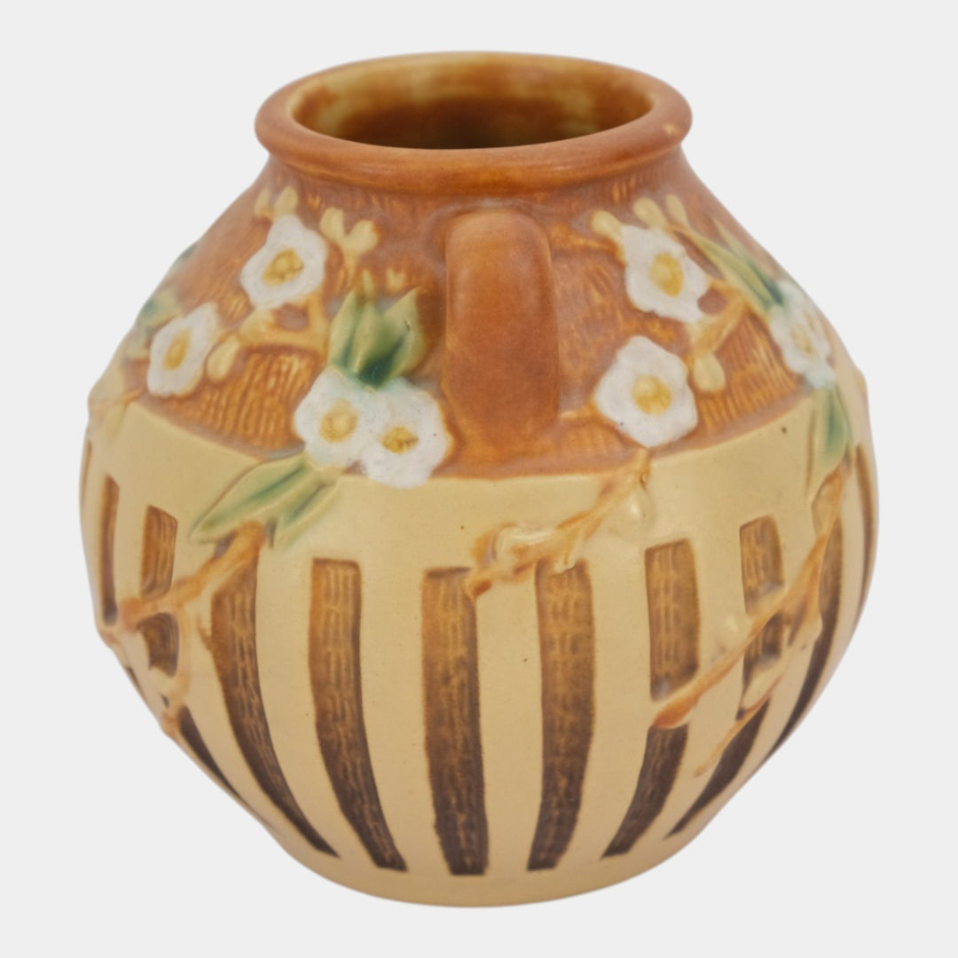 Roseville Cherry Blossom Brown 1933 Vintage Art Deco Pottery Ceramic Vase 618-5