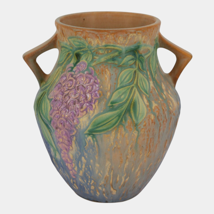 Roseville Wisteria Blue 1933 Vintage Arts And Crafts Ceramic Handled Vase