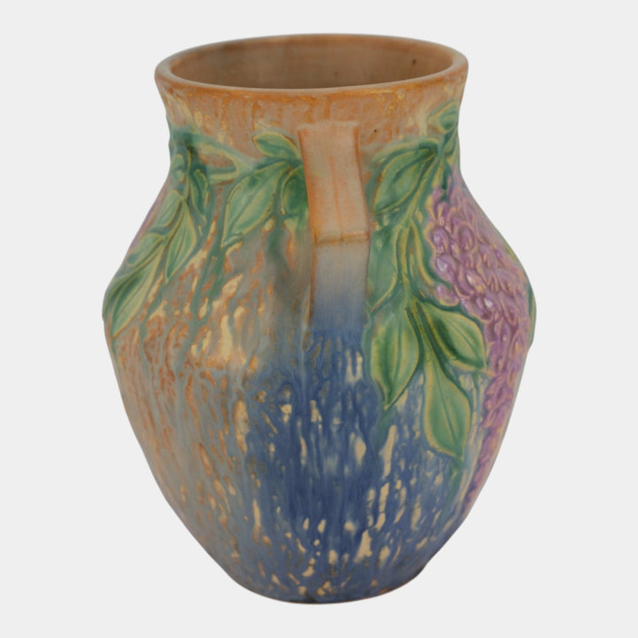Roseville Wisteria Blue 1933 Vintage Arts And Crafts Ceramic Handled Vase