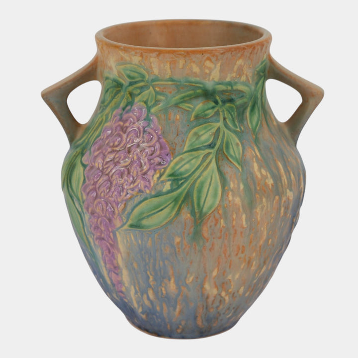 Roseville Wisteria Blue 1933 Vintage Arts And Crafts Ceramic Handled Vase