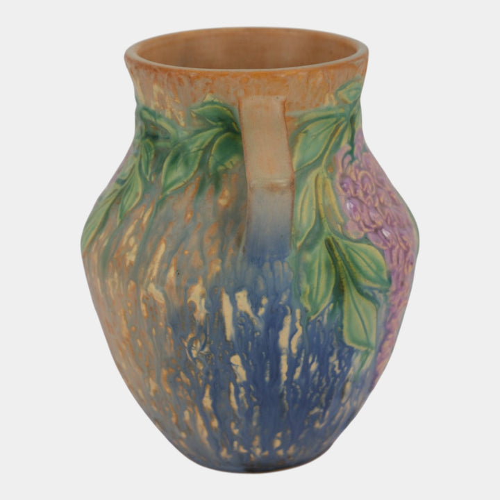 Roseville Wisteria Blue 1933 Vintage Arts And Crafts Ceramic Handled Vase