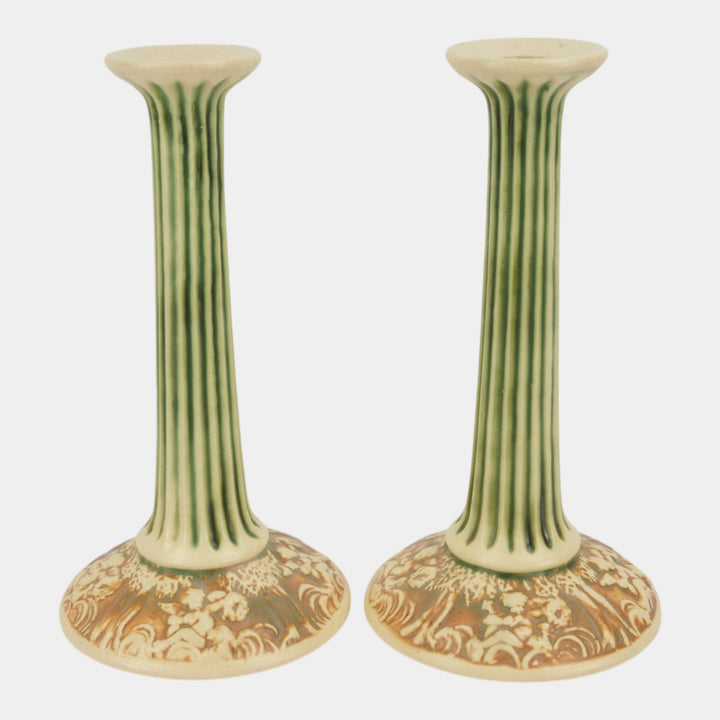 Roseville Donatello 1916 Vintage Art Pottery Ceramic Candle Holders 1022-10