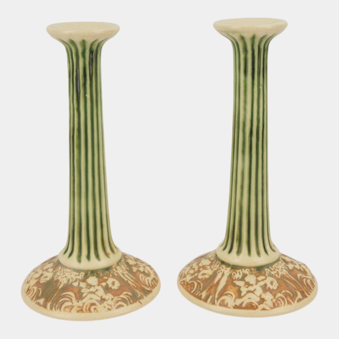 Roseville Donatello 1916 Vintage Art Pottery Ceramic Candle Holders 1022-10